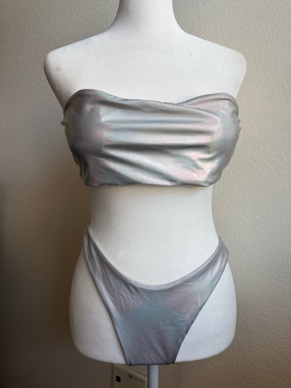 Iridescent Silver Bandeau Bikini Set - Women Swim Bikini